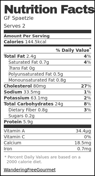 Nutrition label for GF  Spaetzle