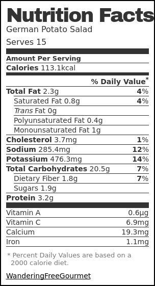 Nutrition label for German Potato Salad