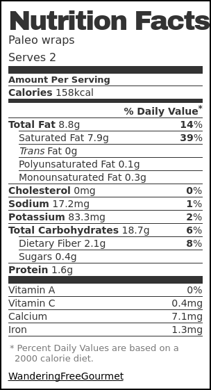 Nutrition label for Paleo wraps